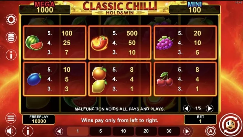 Classic Chilli Hold & Win - bonusmynt på spelplanen